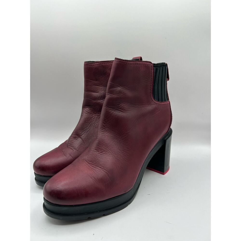 Sorel Rich Wine Margo Chelsea Block Heeled  Platform Boots Leather Women's Sz 9 - Picture 3 of 12